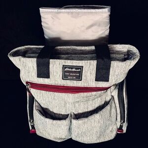 EDDIE BAUER First Adventure MEDIUM TOTE DIAPER BAG, Black & Gray 10 Compartments